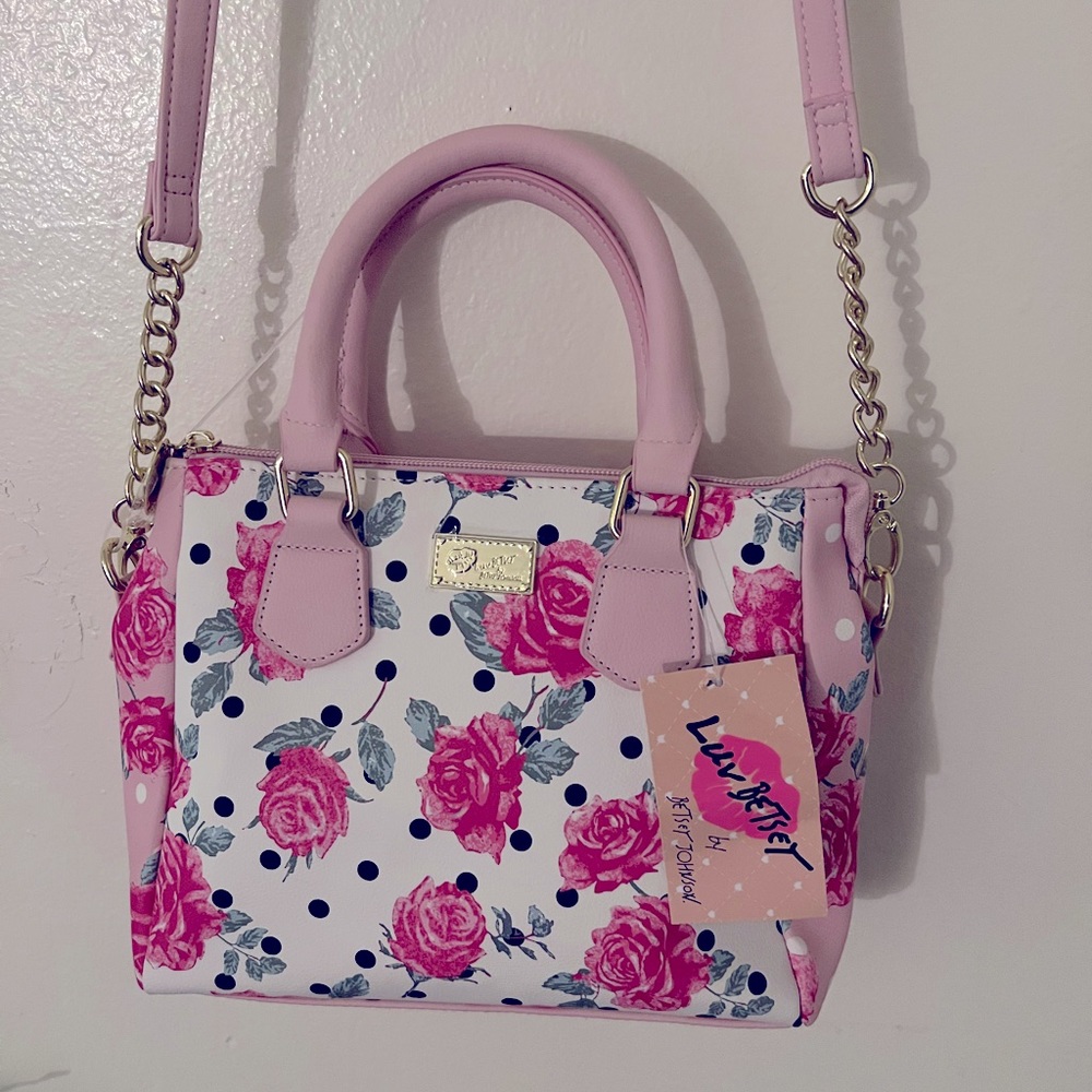 🚫SOLD🚫 Betsey Johnson Pink Floral Polka Dot Amelia Satchel - Picture 1 of 9